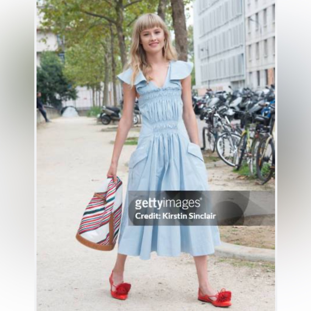 Carven Blue White Gingham Rope Midi Dress Size 34/ Us 2